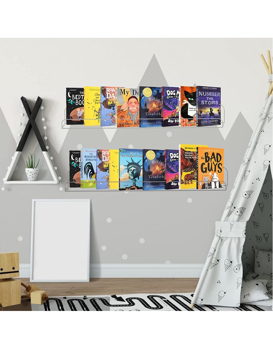 Weiai Clear Acrylic Shelves 24 inches Floating Wall Ledge Bookshelf Kids Book Display Shelf Wall Mounted Set of 3