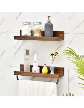 WELLAND Dayton Floating Shelves Set of 2 Wood Picture Ledge Wall Mounted Storage Shelf with Hooks for Kitchen Bathroom