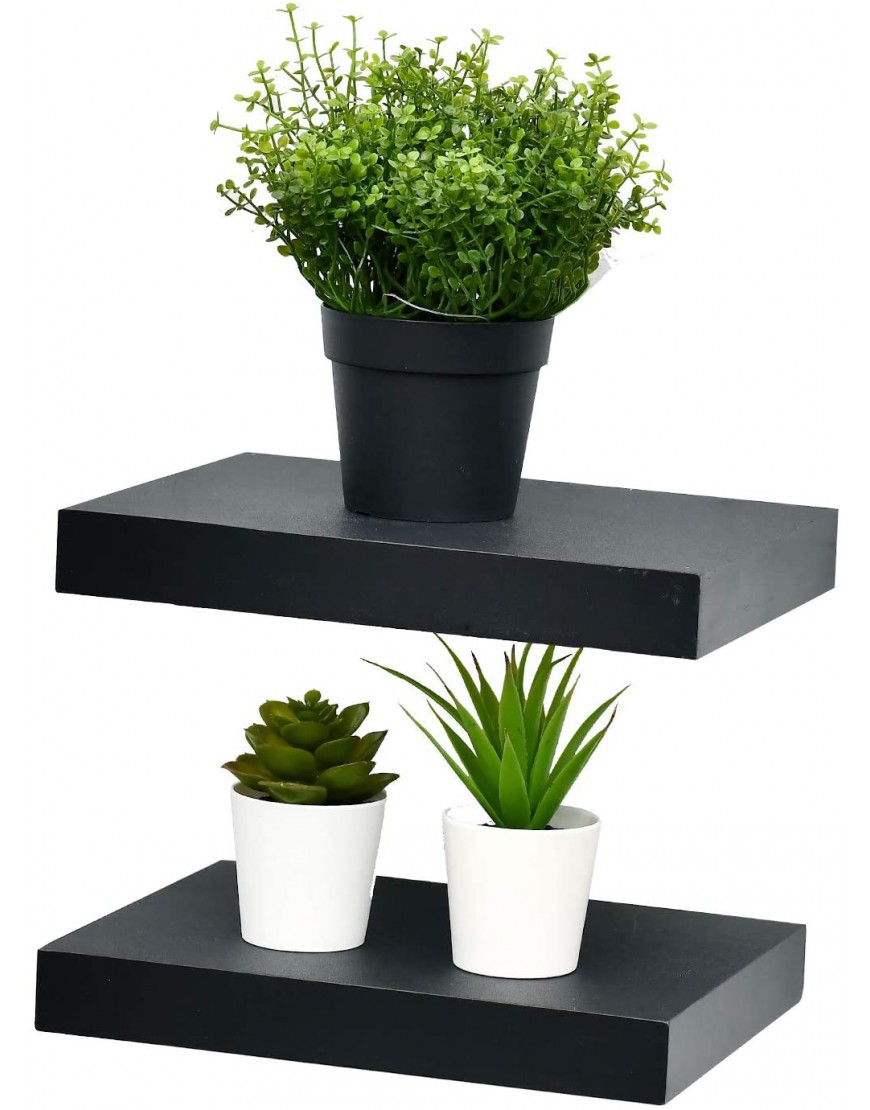 WELLAND Set of 2 Floating Shelves Wall Mounted Shelf for Home Decor with 8" Deep Black 10 inch