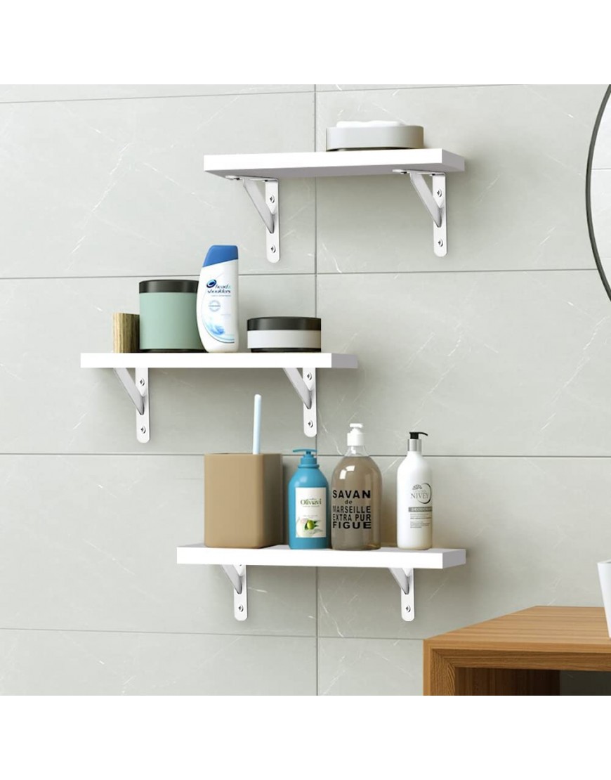 White Floating Shelves Set of 3，Metal Bracket Wall Shelves,Shelves for Wall Storage Great for Living Room Bedroom Bathroom Kitchen Display Rack ,15.7 inch Length