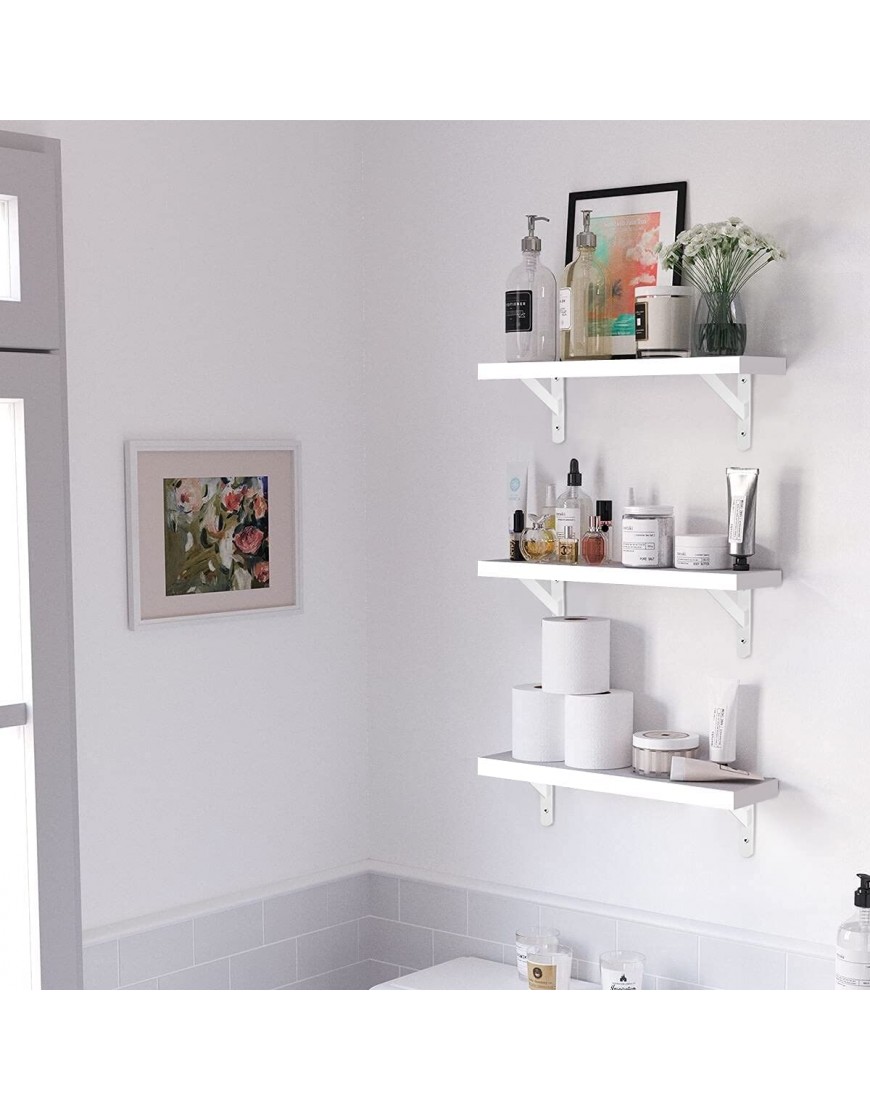 White Floating Shelves Set of 3，Metal Bracket Wall Shelves,Shelves for Wall Storage Great for Living Room Bedroom Bathroom Kitchen Display Rack ,15.7 inch Length
