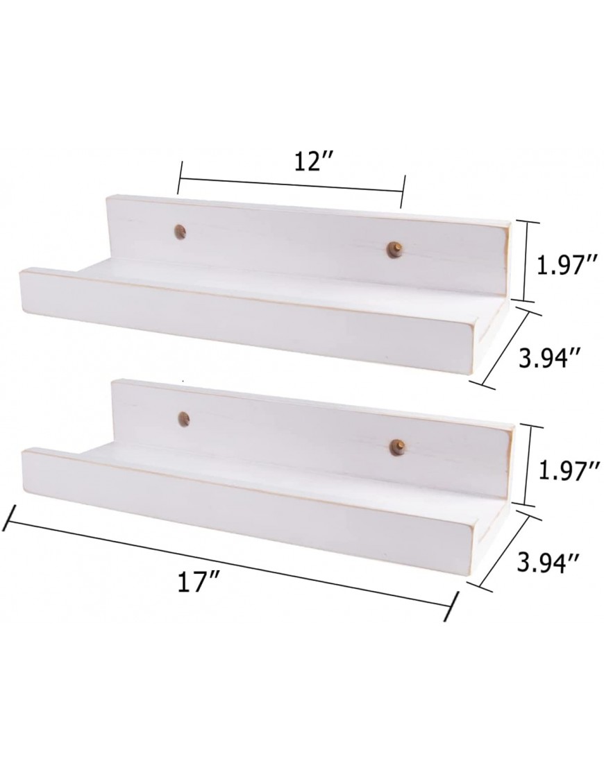White Picture Ledge Shelves Wood Floating Shelf Set of 2 17 Inch Long Narrow Wall Mounted Photo Shelves for Home Decoration for Bedroom Living Room Batchroom and Kitchen