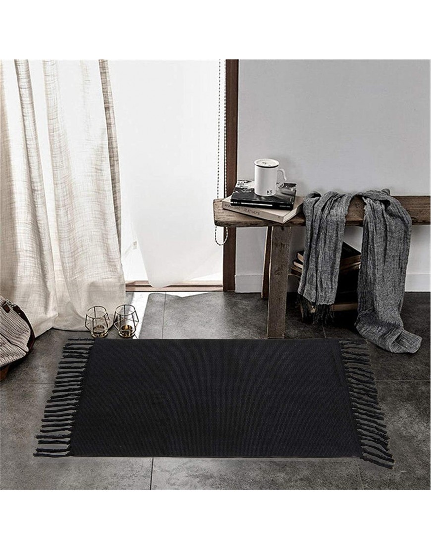 2PCS Cotton Throw Rug Set with Non-Slip Rug Pad RoomTalks Black Boho Reversible 2’x3’ Small Area Rug and 2’x4.4’ Runner Rug Kitchen Rugs and Mats Set Bathroom Floor Carpet Doormat Combo Black