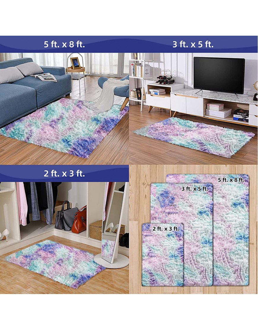 A Nice Night Shaggy Fluffy Faux Fur Area Rug Door Mat,Tie Dye Style,Softest Luxurious Shag Carpet Rugs for Bedroom Living Room Luxury Bed Side Plush Carpets Rectangle Light Purple 3' x 5'