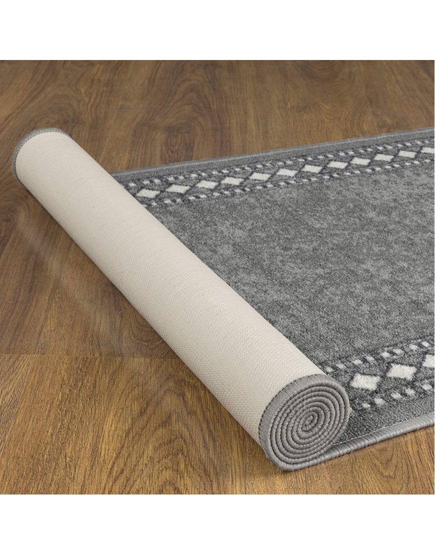 Antep Rugs Alfombras Modern Bordered 2x7 Non-Skid Non-Slip Low Profile Pile Rubber Backing Indoor Area Runner Rugs Gray 2' x 7'