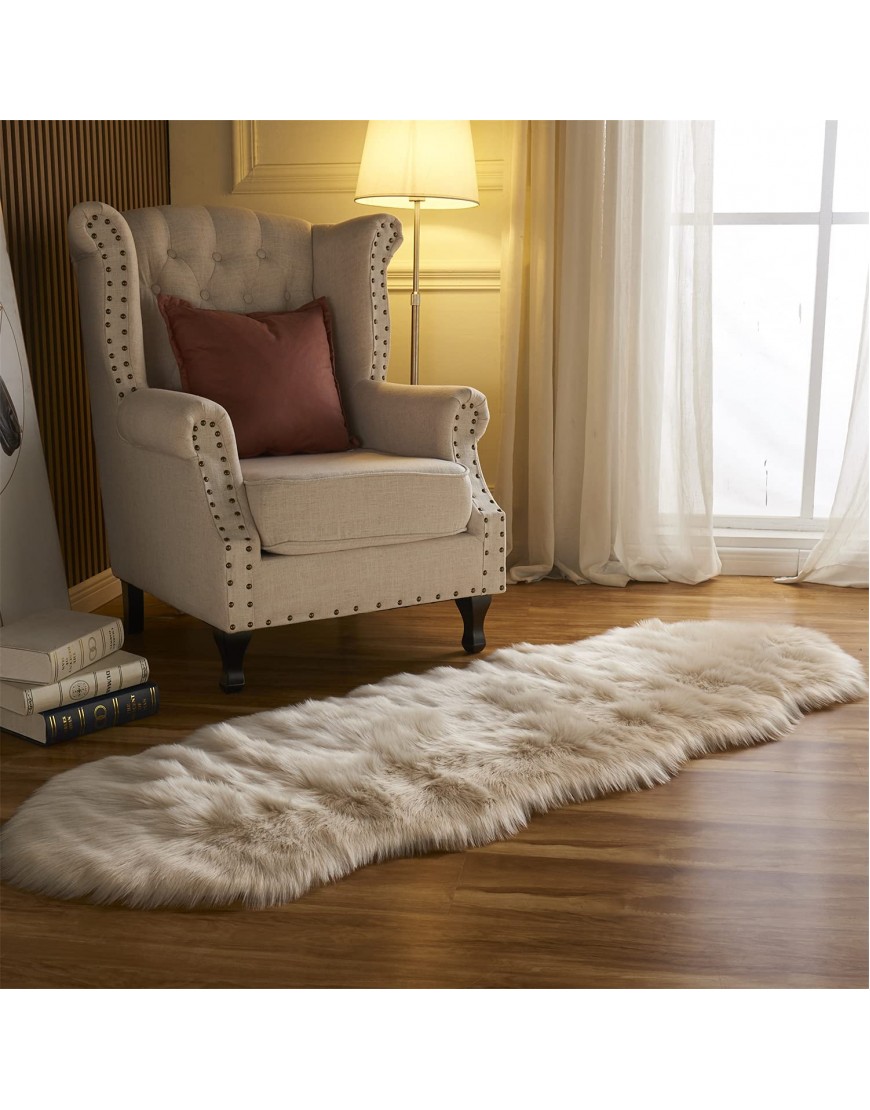 Arbosofe Faux Fur Sheepskin Rug Beige Home Area Rug for Bedroom Fluffy Small Fur Rug Fuzzy Furry Shaggy Rug for Living Room 2 x 6 Feet