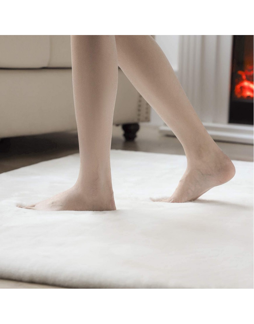 Ashler HOME DECO Ultra Soft Faux Rabbit Fur Rug Area Rugs for Bedroom Floor Sofa Living Room Carpet Accent Rugs White 2 x 6 Feet