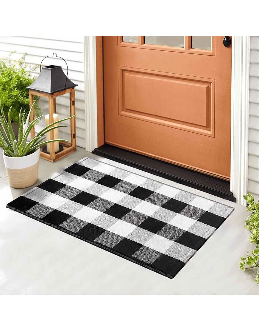 Black and White Buffalo Plaid Rug 24x36'' + Upgraded Anti-Slip Mat Cotton Buffalo Plaid Rug for Outdoor Indoor Use Washable Front Door Mat for Front Porch Kitchen Farmhouse Entryway