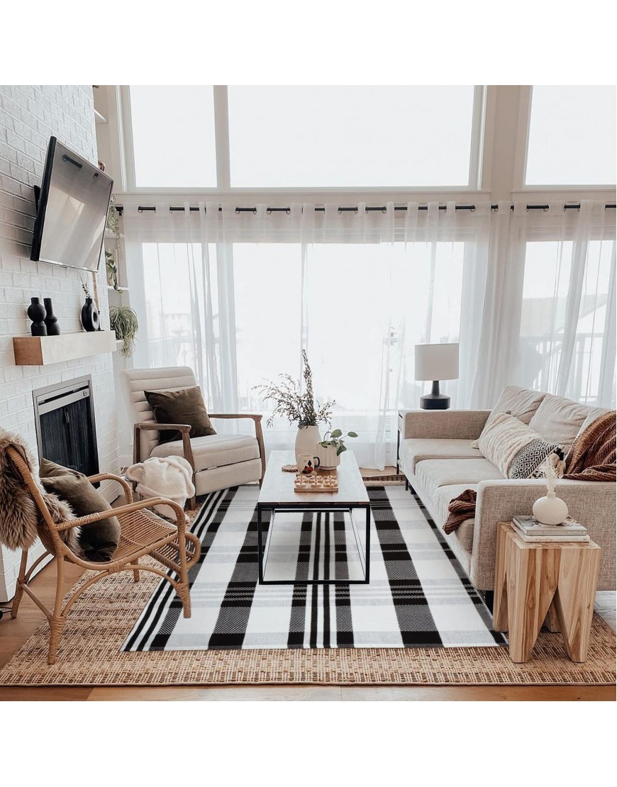 Black White Buffalo Plaid Rug Outdoor Doormat 3' x 5' Cotton Woven Checkered Rugs Machine Washable Stripe Area Rug Indoor Outdoor Carpet Layered Door Mats for Farmhouse Living Room Porch Bedroom