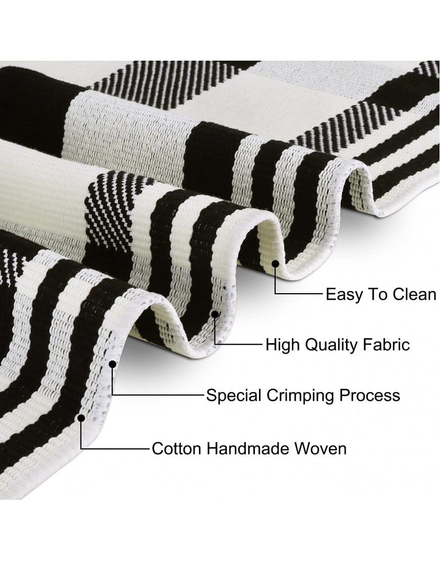 Black White Buffalo Plaid Rug Outdoor Doormat 3' x 5' Cotton Woven Checkered Rugs Machine Washable Stripe Area Rug Indoor Outdoor Carpet Layered Door Mats for Farmhouse Living Room Porch Bedroom