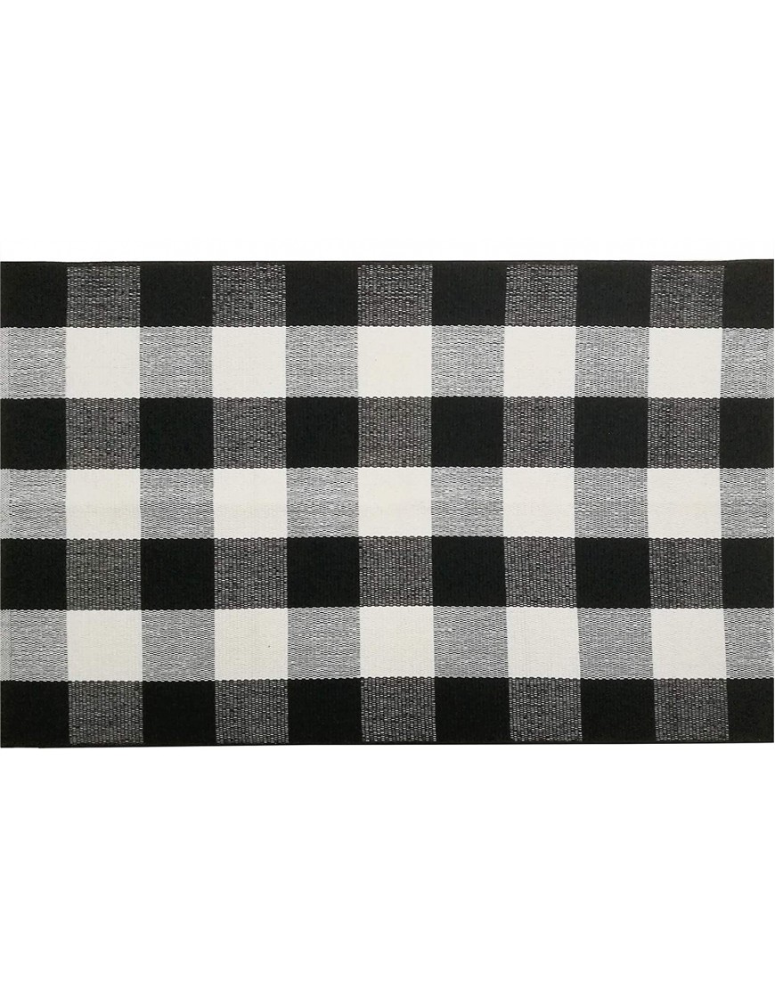 Bottalive Buffalo Plaid Check Rug 27.5''x43'' Cotton Hand-Woven Indoor Outdoor Area Rugs Black and White Plaid100% Pure-White