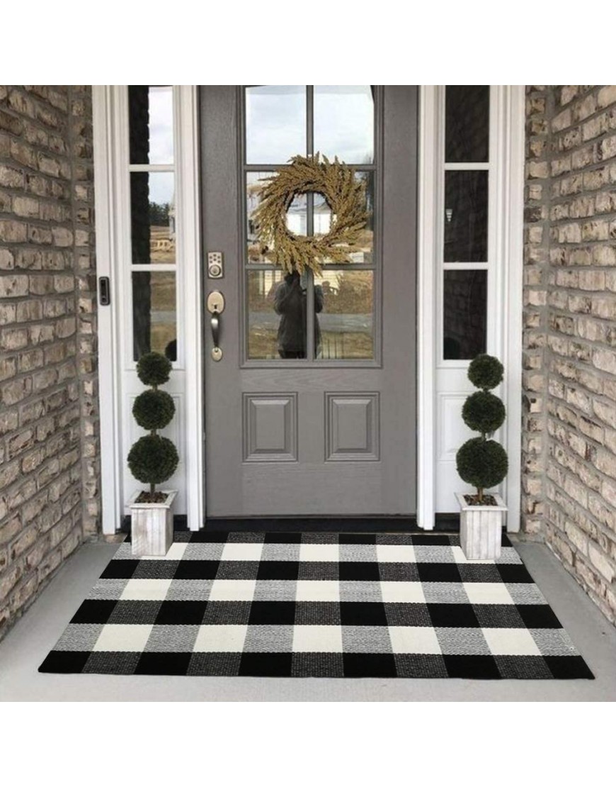 Buffalo Plaid Check Rug 27.5''x43'' Cotton Hand-Woven Indoor Outdoor Area Rugs for Layered Door Mats Washable Carpet for Porch Kitchen Farmhouse Black White