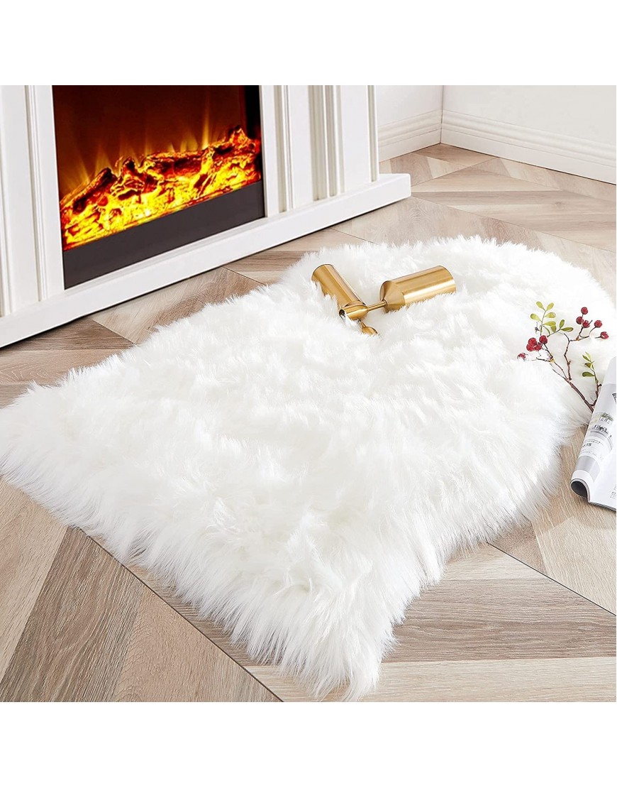 Carvapet Luxury Soft Faux Sheepskin Chair Cover Seat Cushion Pad Plush Fur Area Rugs for Bedroom 2ft x 3ft White