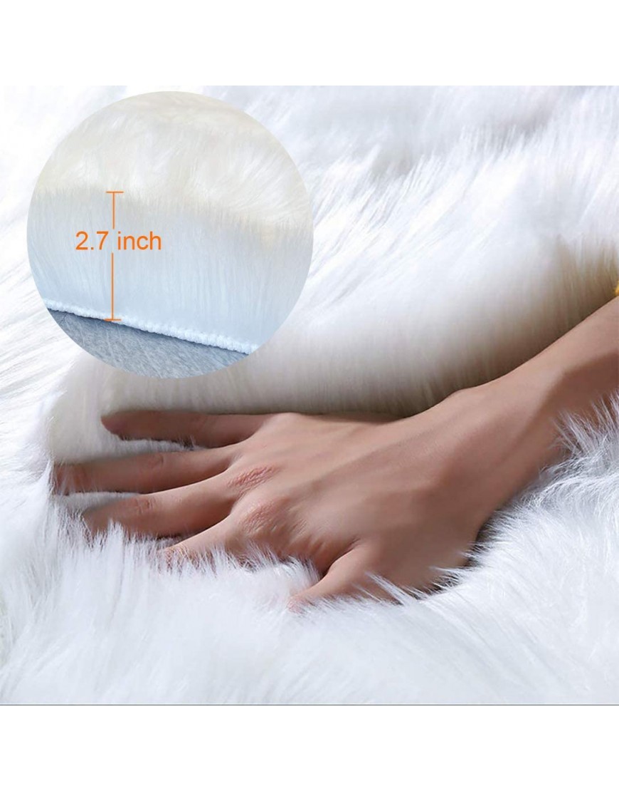 Coumore Ultra Soft Faux Sheepskin Fur Rug White Fluffy Area Rugs Chair Couch Cover Fuzzy Rug for Bedroom Bedside Floor Sofa Living Room 2x6 Feet White