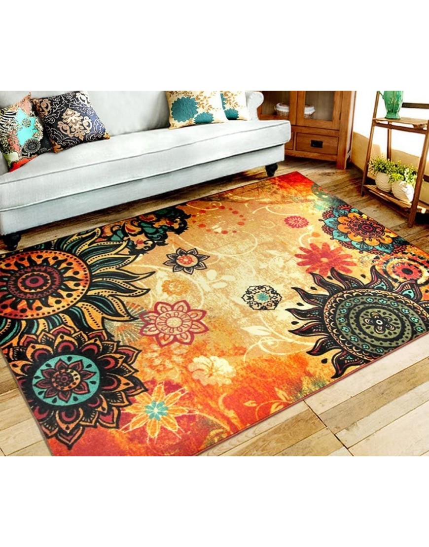 EUCH Contemporary Boho Retro Style Abstract Living Room Floor Carpets,Non-Skid Indoor Outdoor Large Area Rugs,75x98 Lotus