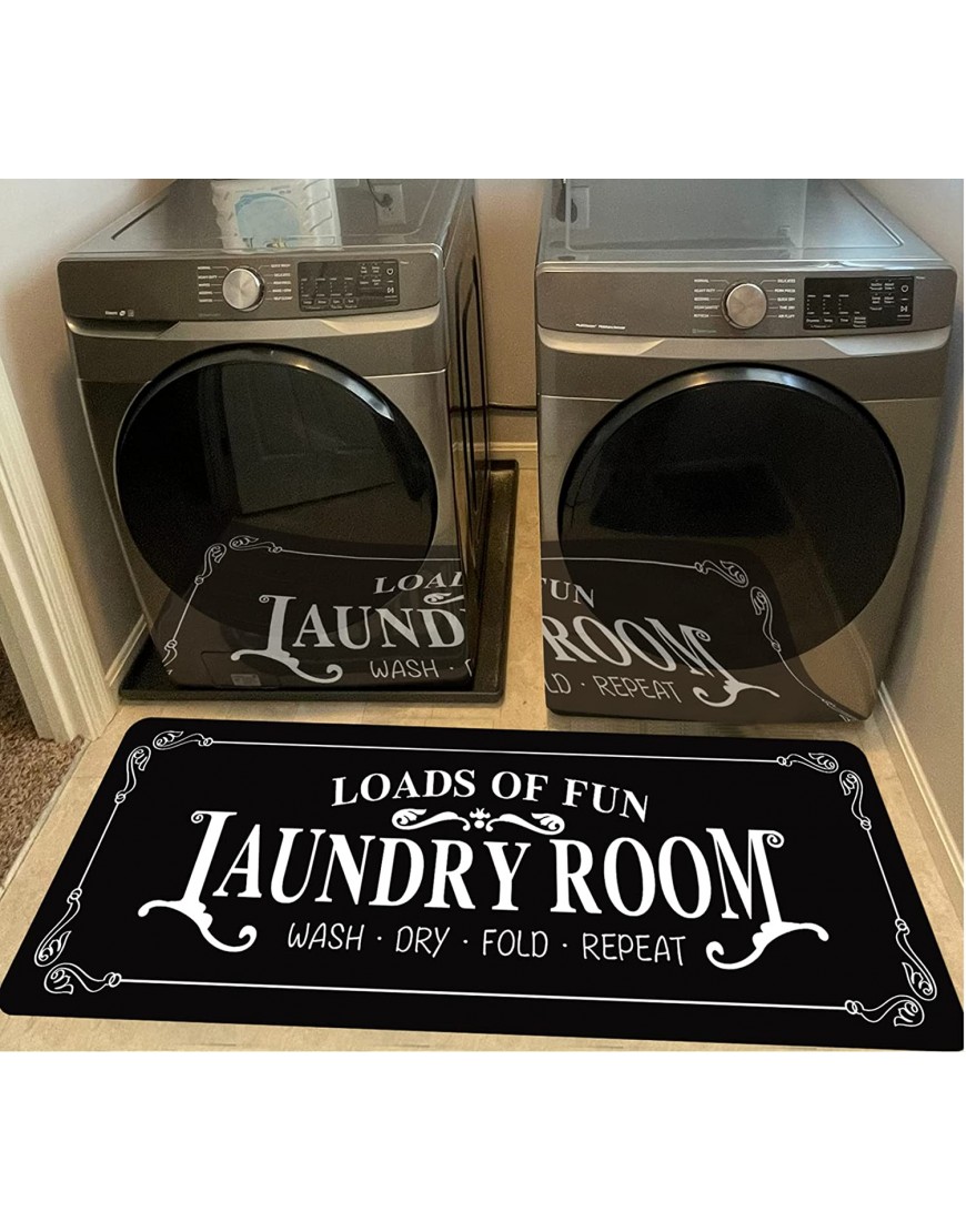 Kyteazr Laundry Room Rugs Decor Runner Rug for Laundry Room Mats for Floor Farmhouse Laundry Decor Non Slip Laundry Rug Anti Fatigue Cushioned Mat 59 x 20 Black