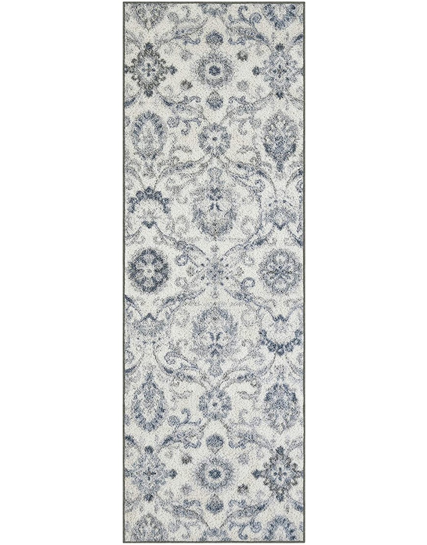 Maples Rugs Blooming Damask Non Slip Runner Rug For Hallway Entry Way Floor Carpet [Made in USA] 2 x 6 Grey Blue