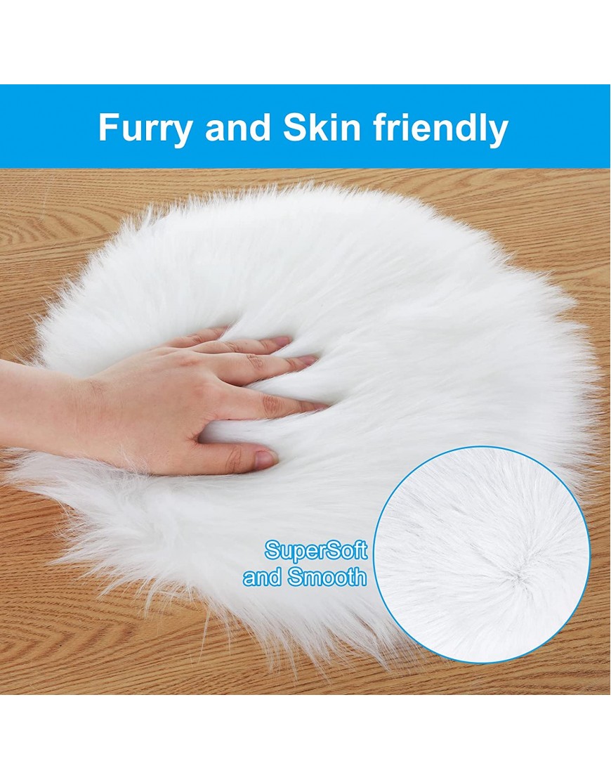 Molain Faux Fur Chair Pad 12 inch Round Cover Seat Cushion Pad Carpet Mat Soft Fluffy Area Rug for Seat Pad Couch Pad,Photographing Background of JewelryWhite