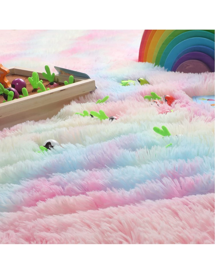PAGISOFE Fluffy Soft Area Rug,Plush Rugs for Girls Bedroom,Shaggy Rugs for Kids Playroom,Kawaii Princess Rug,Fuzzy Rugs for Nursery Baby Toddler,Cute Colorful Room Decor for Teenage,4x6,Rainbow