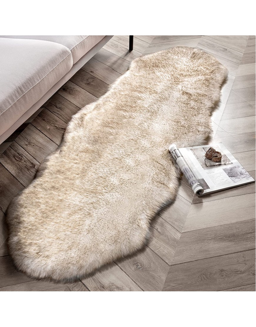 Phantoscope Ultra Soft Faux Fox Fur Rug Chair Couch Cover Area Rug for Bedroom Floor Sofa Living Room White Brown 2 x 6 Feet