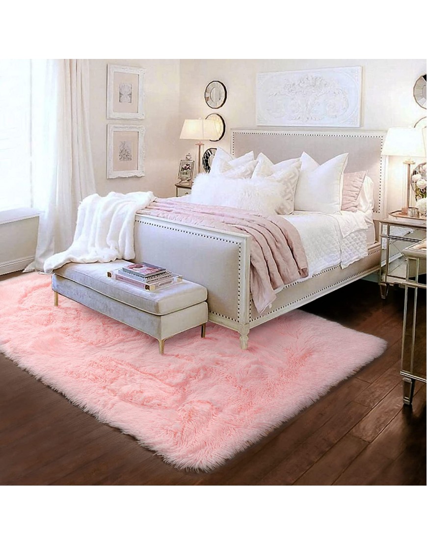 Pink Area Rug for Girls Bedroom,Fluffy Shag Rug 4'X6' for Living Room,Furry Carpet for Kids Room,Shaggy Throw Rug for Nursery Room,Fuzzy Plush Rug for Dorm,Pink Carpet,Cute Room Decor for Baby
