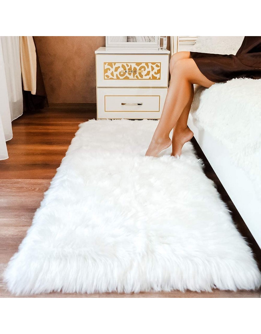 Premium Faux Sheepskin Fur Rug White Large White Shag Rug Best Extra Long Shag Pile Carpet for Bedroom Floor Sofa Soft Fur Area Rug 2.3x5 White