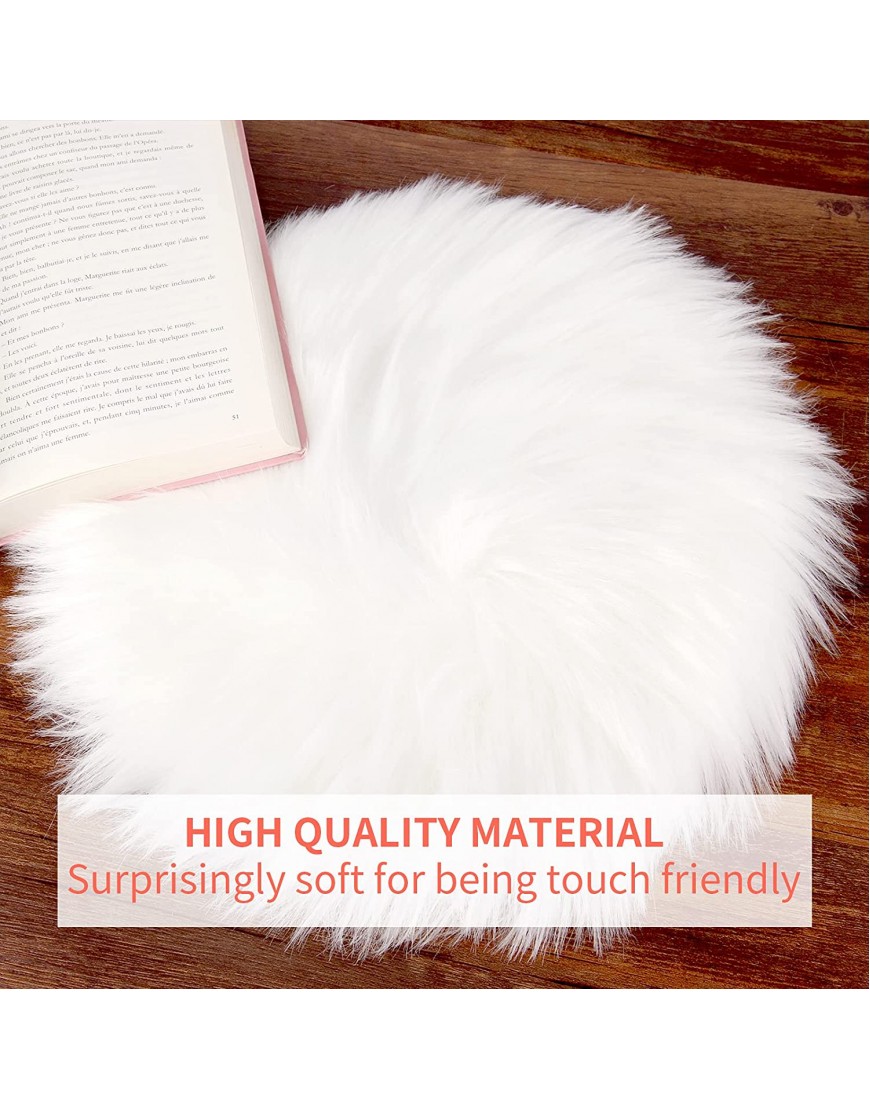 sansheng 12inches Mini Pile Round Faux Sheepskin Fur Area Rug Size Fit for Photographing Background of JewelleryWhite