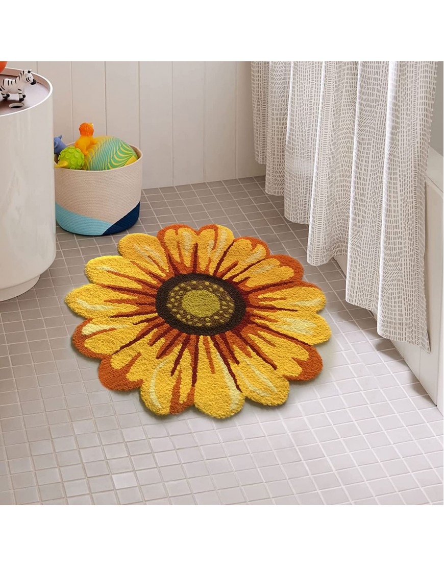 Sunflower Rug for Kitchen Bathroom Bedroom Living Room Hand Woven Round Flower Floor Mat Modern Area Rugs Runner Yellow