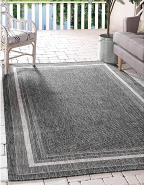 Unique Loom Outdoor Border Collection Casual Solid Border Transitional Indoor and Outdoor Flatweave Black Area Rug 4' 0 x 6' 0