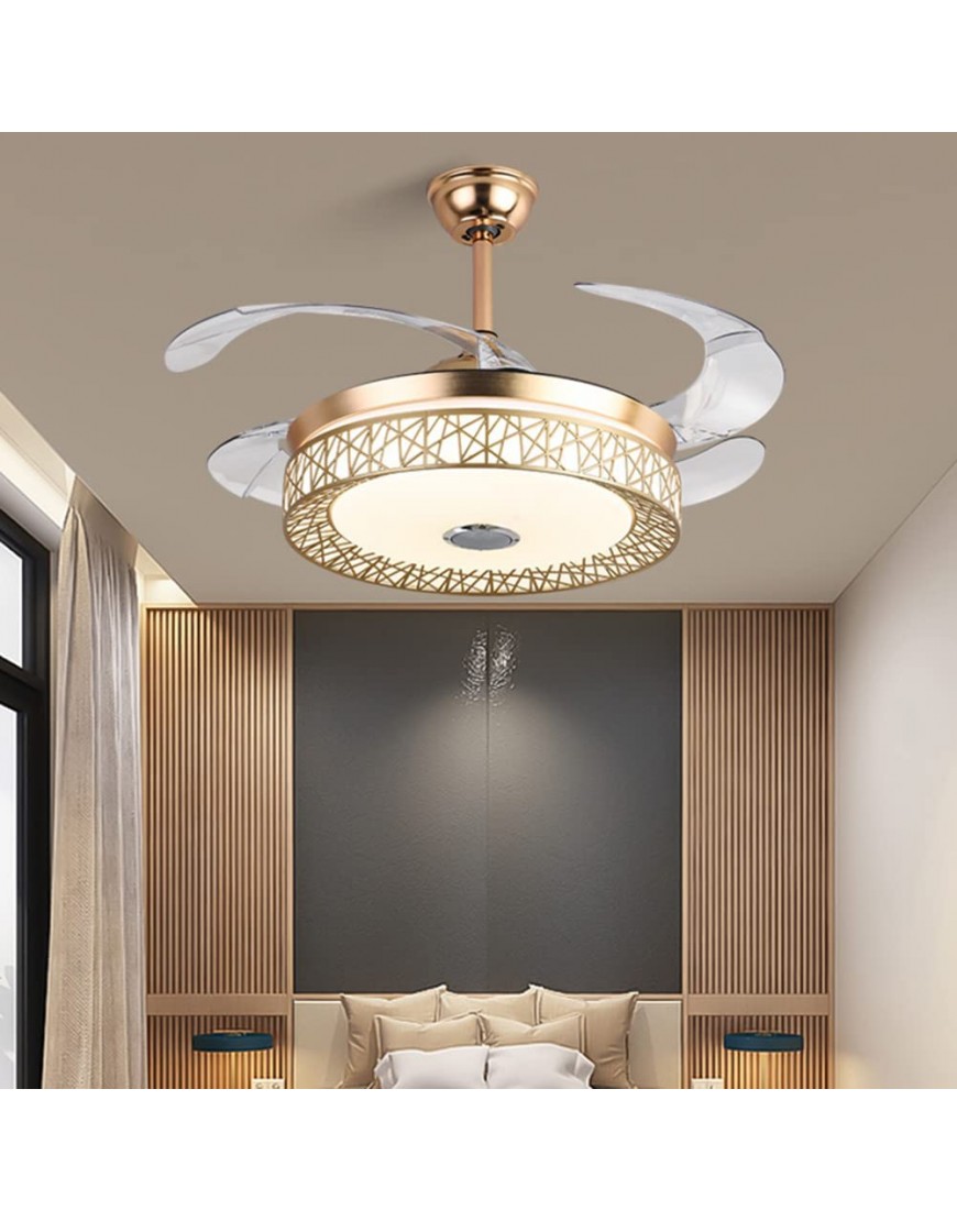 42 Bluetooth Chandelier Ceiling Fan Smart Music Player Fandelier Ceiling Fan with Lights and Remote,Modern Ceiling Fan with Retractable Blades,Gold