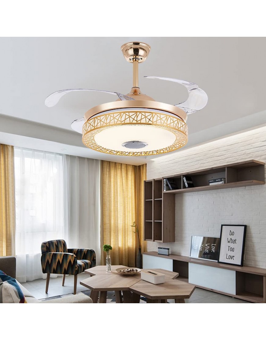 42 Bluetooth Chandelier Ceiling Fan Smart Music Player Fandelier Ceiling Fan with Lights and Remote,Modern Ceiling Fan with Retractable Blades,Gold