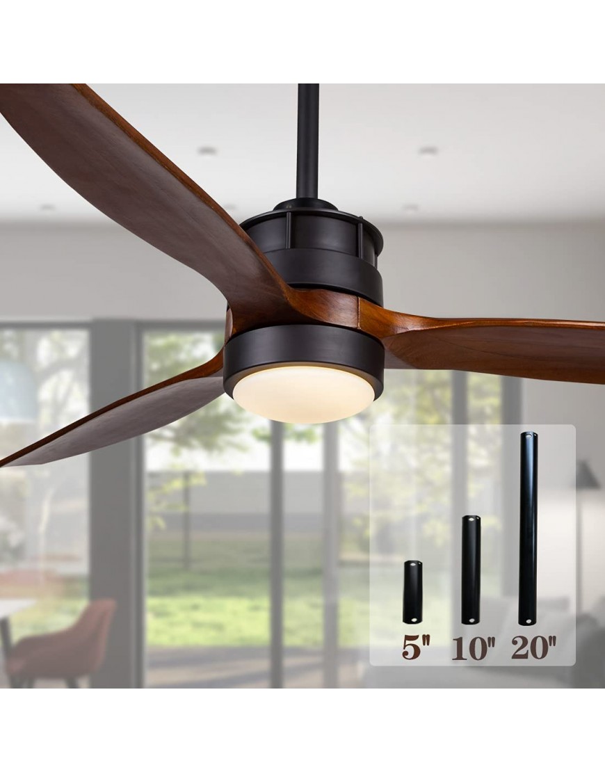 52 Inch Outdoor Black Ceiling Fan with Lights and Remote Control for Farmhouse  Patios 3 Walnut Wood Blades 3 Downrod Included