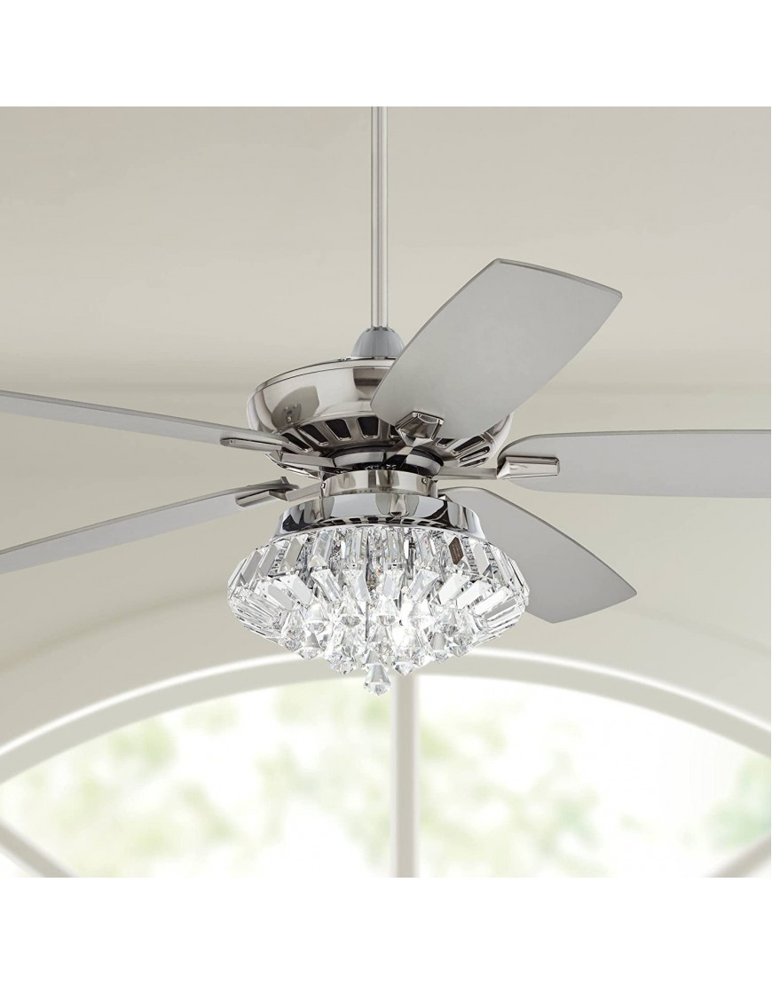 52 Journey Modern Indoor Ceiling Fan with LED Light Dimmable Remote Control Brushed Nickel Balde Clear Crystal Ball Strand for House Bedroom Living Room Home Kitchen Dining Casa Vieja