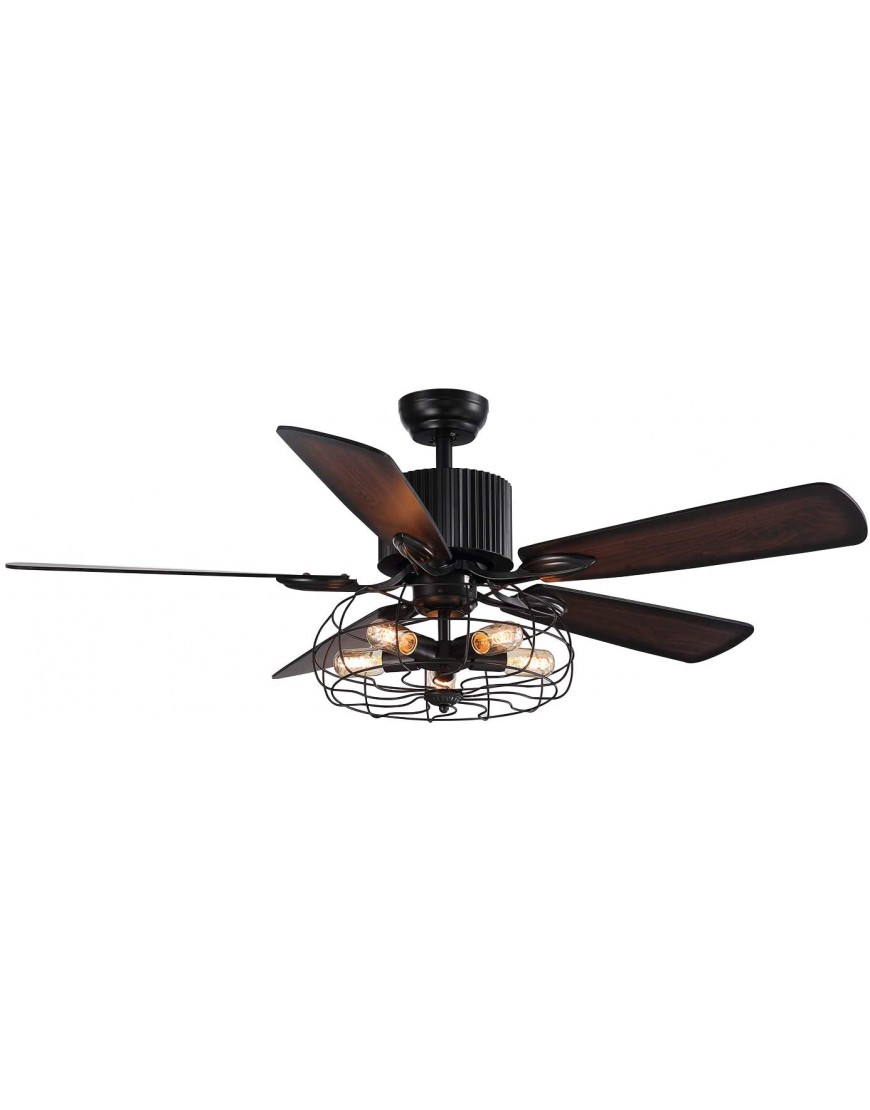 APBEAMLighting 52" Industrial Farmhouse Ceiling Fan Light with Remote Control Matte Black Retro Cage Pendant Lighting Fixture with 5 Reversible Wood Blades Indoor Chandelier Fans