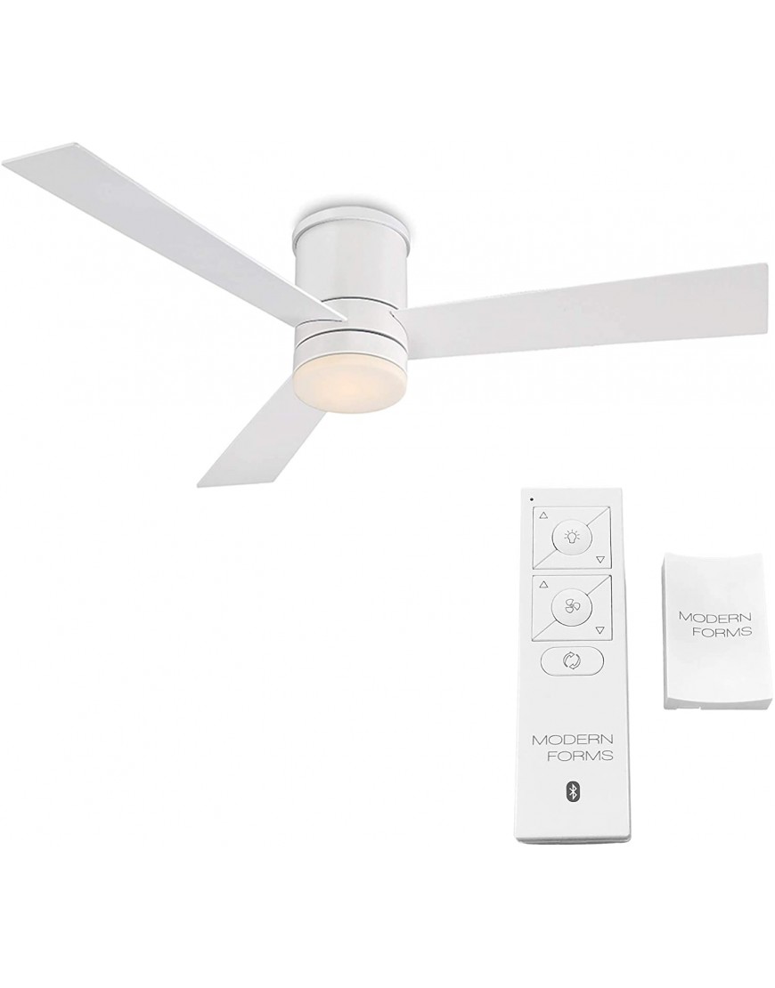 Axis Indoor and Outdoor 3-Blade Smart Flush Mount Ceiling Fan 52in Matte White with 3000K LED Light Kit and Remote Control