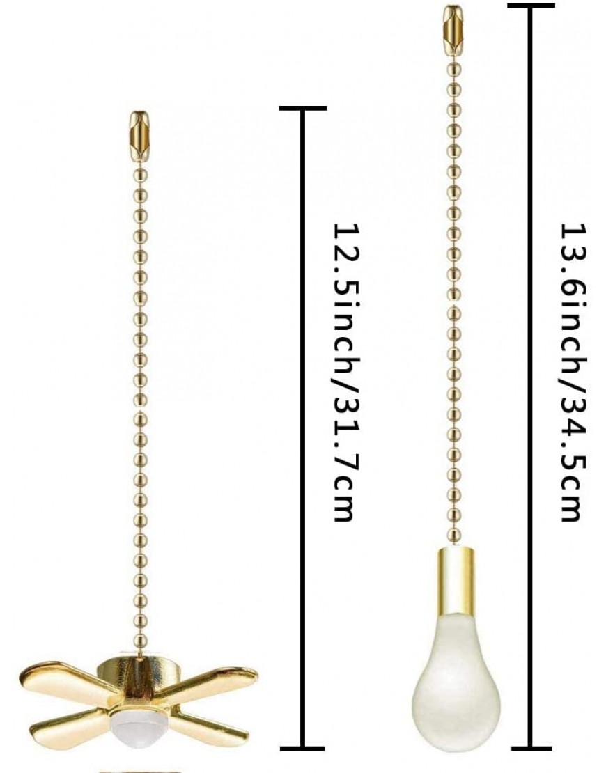 Ceiling Fan Pull Chain Ornaments Extension Chains with Decorative Light Bulb and Fan Cord 13.6 Inches Fan Pull Chain Set For Ceiling Light Lamp Fan Chain Gold