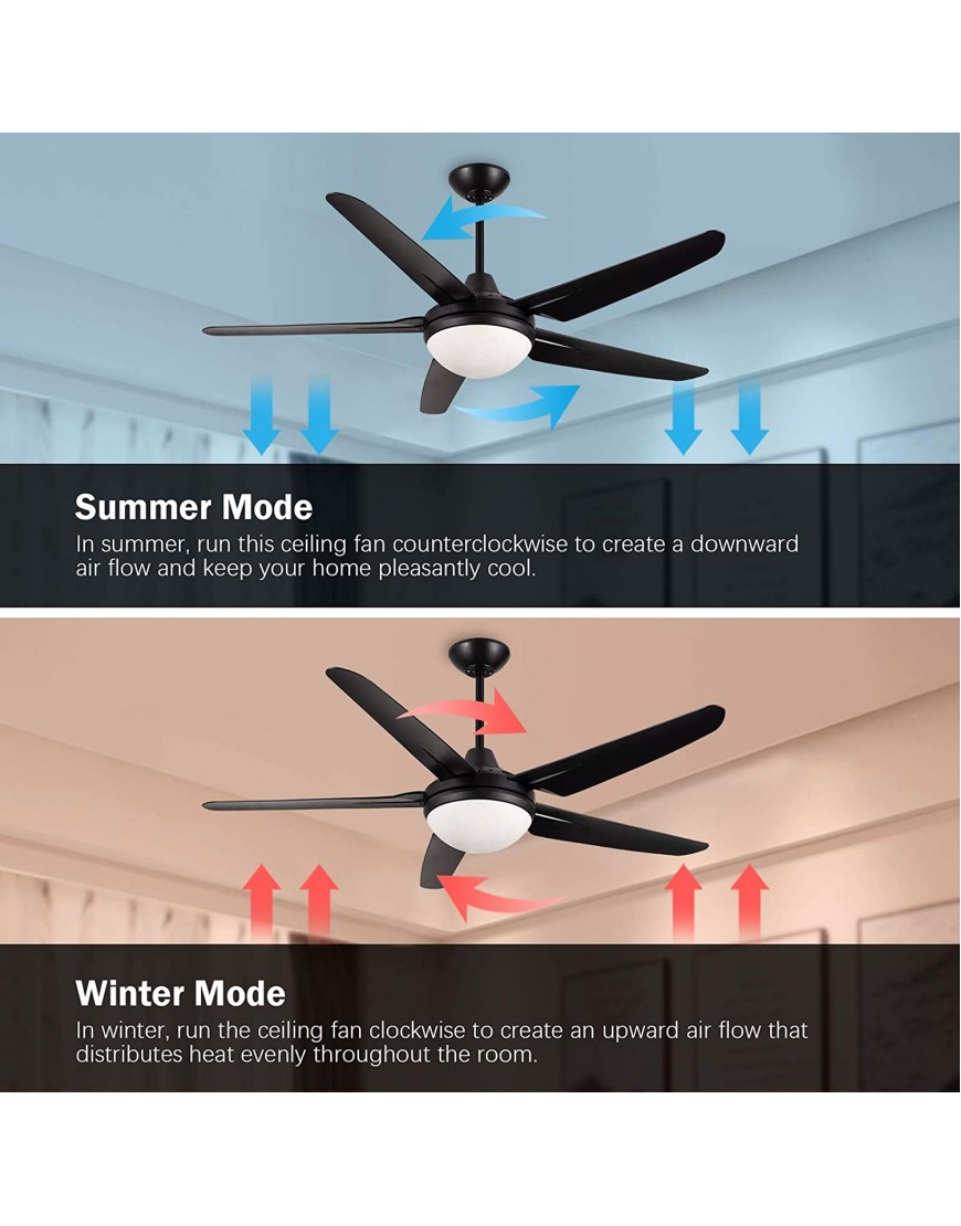 Ceiling Fan with Lights for Living Room CJOY 53 Inch Modern Ceiling Fan with 5 Reversible Blades 3000K Remote Controls Black