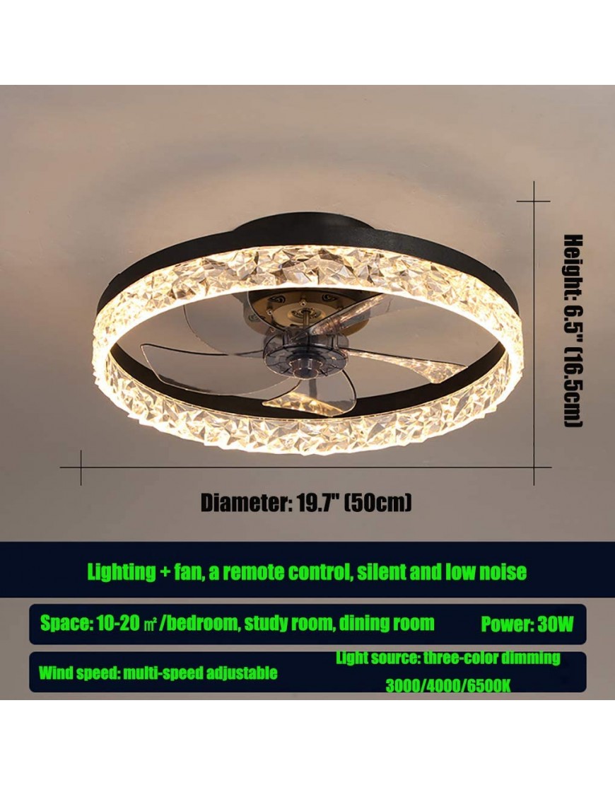 Ceiling Fan with Lights LED Remote Control 3-Color Lighting 3 Wind speeds Invisible Blades Flush Mount Ceiling Light Enclosed Metal Shell Low Profile Fan,19.7'',Sand Black