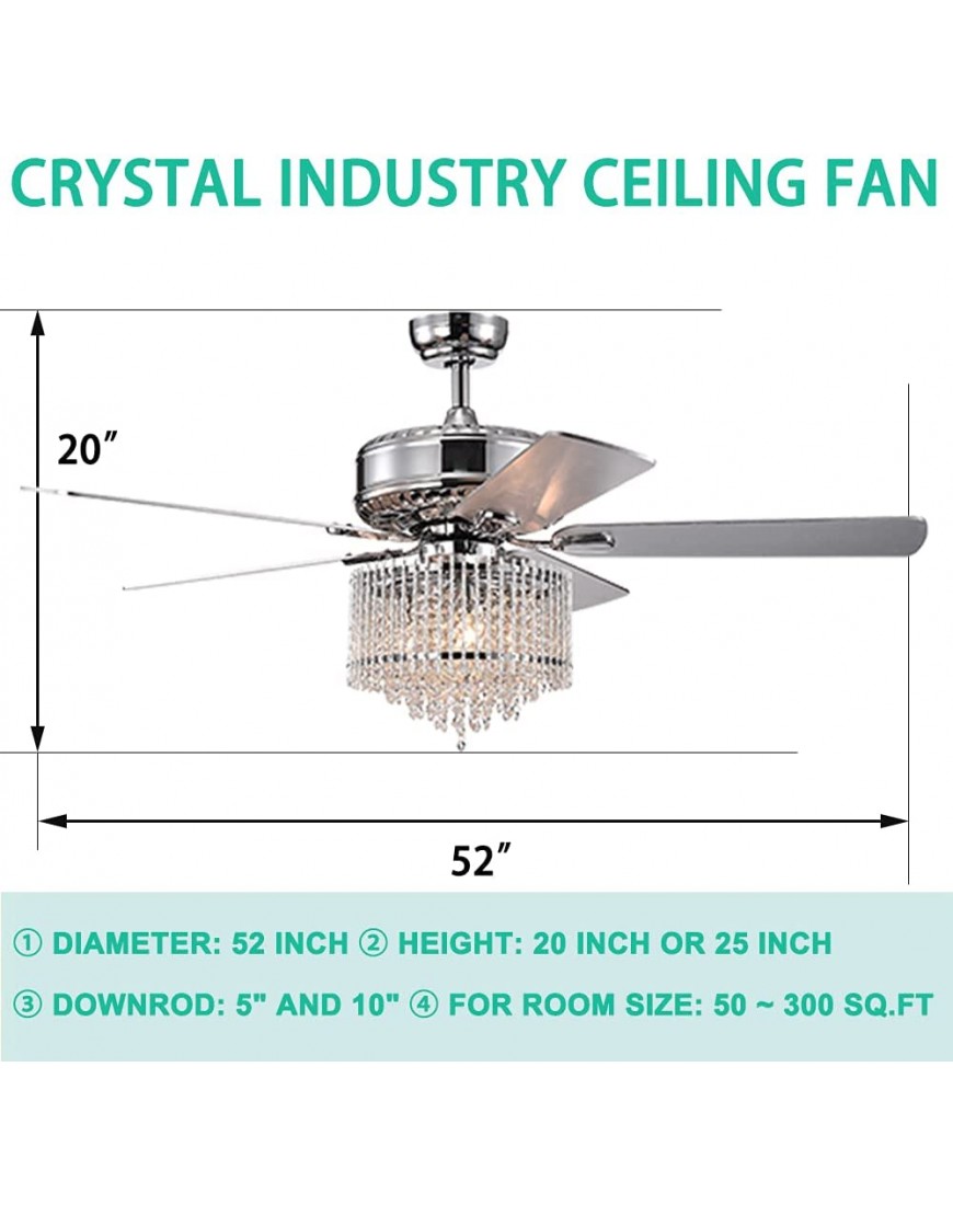 Crystal Ceiling Fan with Light 52 Modern Ceiling Fans Lighting Luxury Chandelier Mute Home Decoration Electric Fan Lights Silver Fan Light