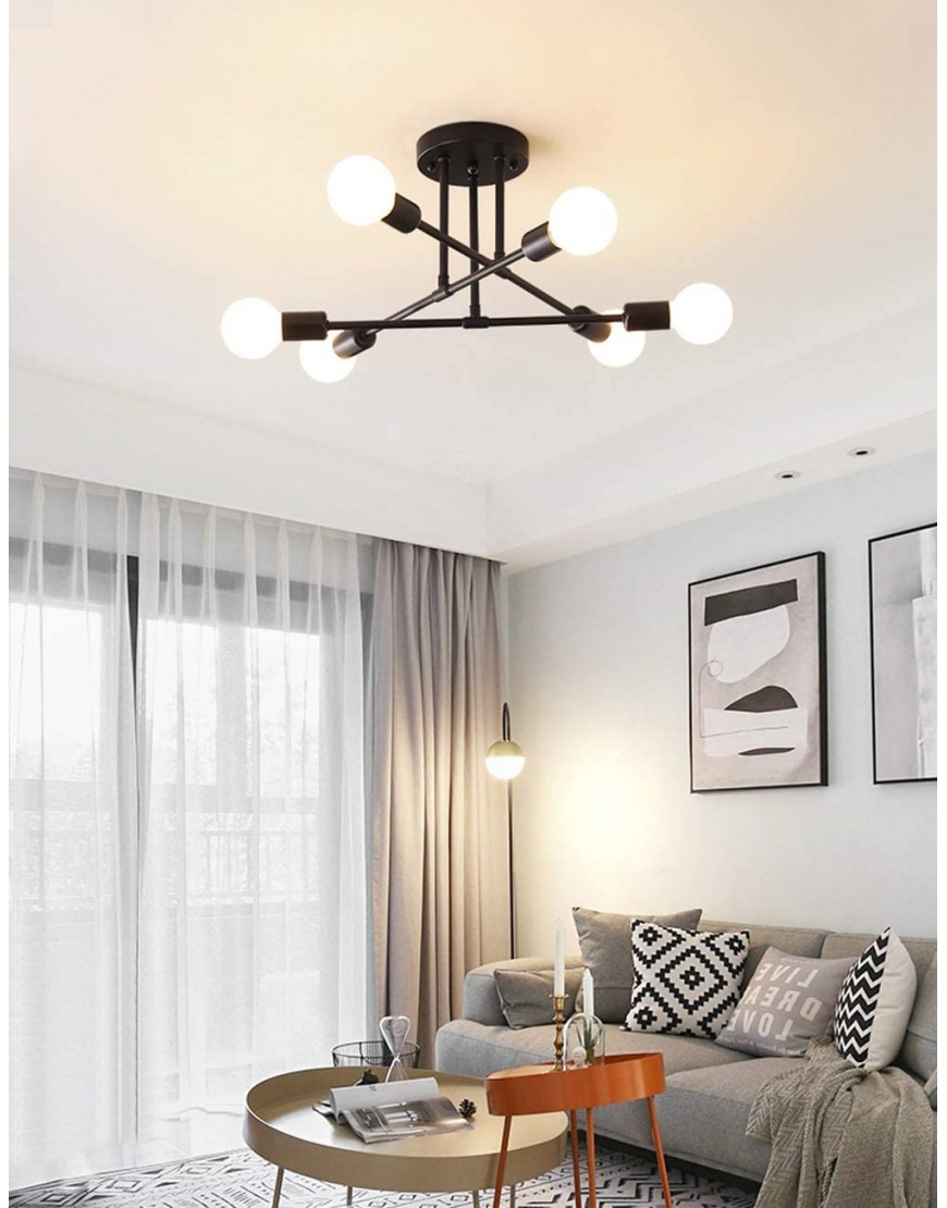Dellemade Modern Sputnik Chandelier 6-Light Ceiling Light for Bedroom,Dining Room,Kitchen,Office Black