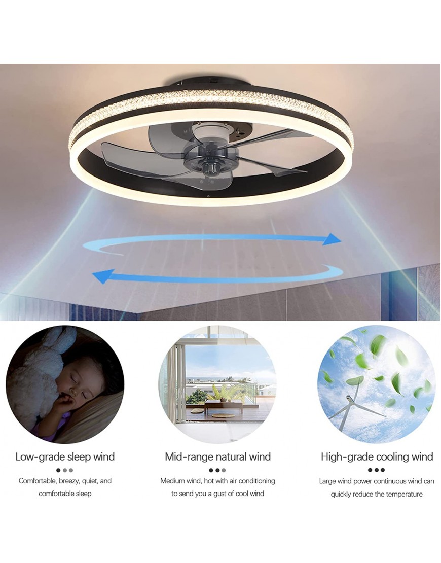 DMXM Ceiling Fan with Light Remote Control LED Dimmable 3-Color Lighting Modes 3-Lever Wind Speeds 20 inch 32W Low Profile Semi Enclosed Mute Fan Lights for Kitchen Living Bed Room