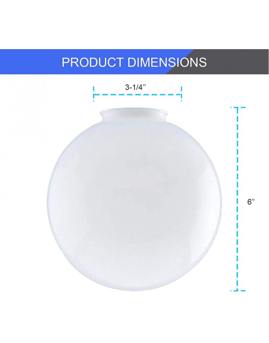 DYSMIO Lighting 3-1 4-Inch White Polycarbonate Globe Ceiling Fan Globe Replacement Ceiling Fan Light Covers Light Bulb Cover 3-1 4-Inch Fitter Opening Polycarbonate,White,Pack of 2