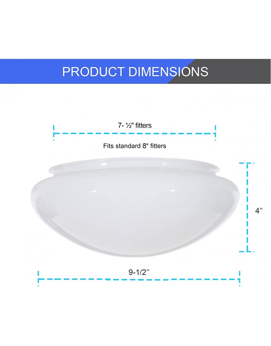 DYSMIO Lighting Globe Fitter 8-inch fitter 4 inches high,9-1 2 inches in diameter,Handblown White Glass Mushroom Shade