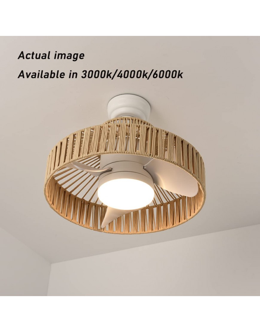 EAMONEX Smart Boho 20” Nylon Caged LED Dimmable Ceiling Fan With Light,White Brown Circle Fandelier Small Fan Lamp Lighting For Porch Kitchen Bedroom.