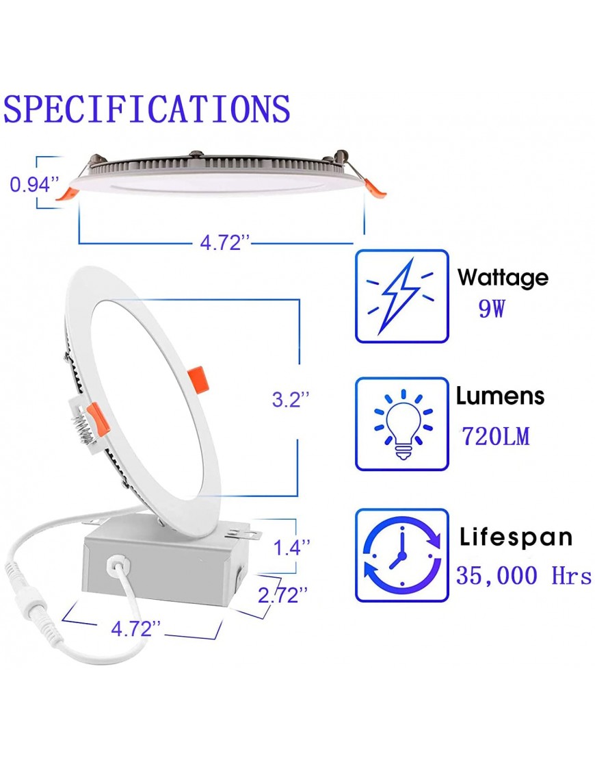 Energetic 12 Pack 4 Inch Ultra-Thin LED Recessed Ceiling Light with Junction Box ,5000K Daylight,9W 75W Eqv Dimmable Downlight 720LM High Brightness