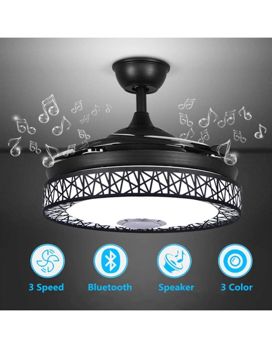 Fandian 42in Modern Smart Ceiling Fan with Lights Bluetooth Speaker Chandelier Lighting Fixtures Remote Control Retractable Blades 3 Light Colors for Living room Bedroom 42in-Black nest