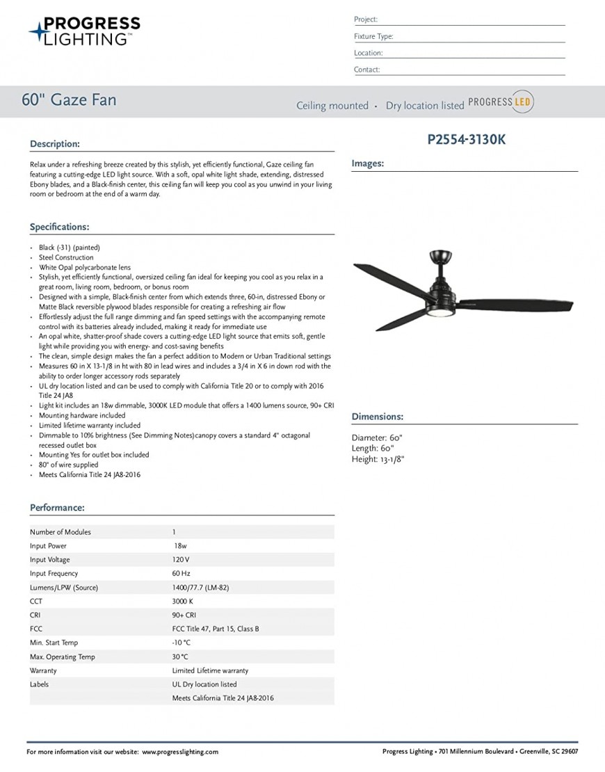 Gaze Collection 60 LED Three-Blade Ceiling Fan