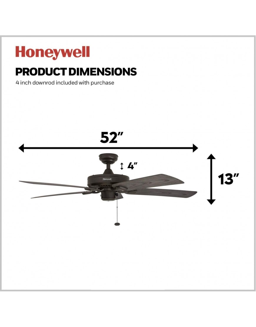 Honeywell Belmar 52-Inch Outdoor Ceiling Fan Five Damp Rated Blades Exterior Bronze