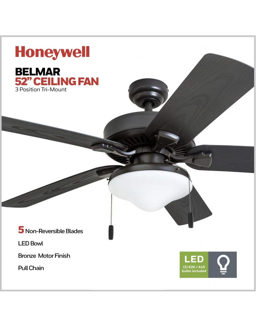 Honeywell Ceiling Fans 50512-01 Belmar Outdoor LED Ceiling Fan 52 Bronze
