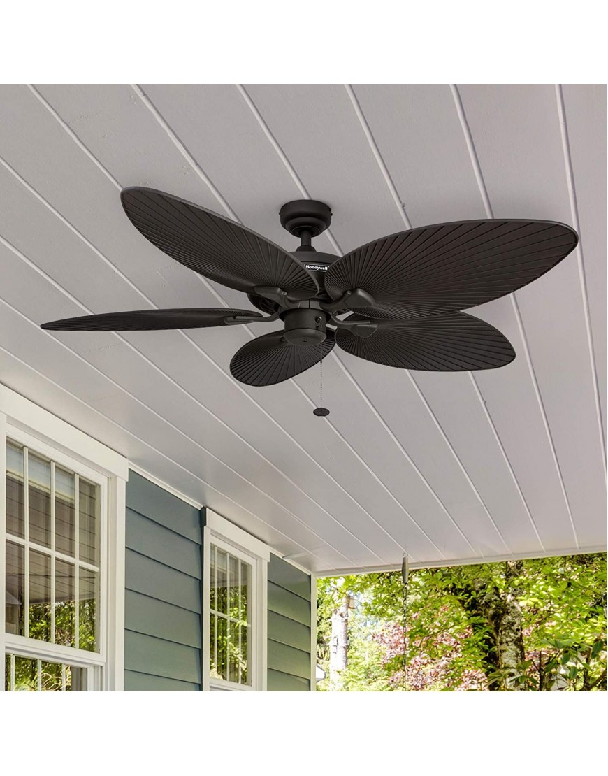 Honeywell Palm Island 52-Inch Tropical Ceiling Fan Five Palm Leaf Blades Indoor Outdoor Damp Rated Bronze 52 inches